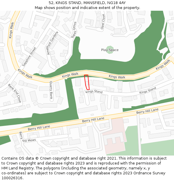 52, KINGS STAND, MANSFIELD, NG18 4AY: Location map and indicative extent of plot