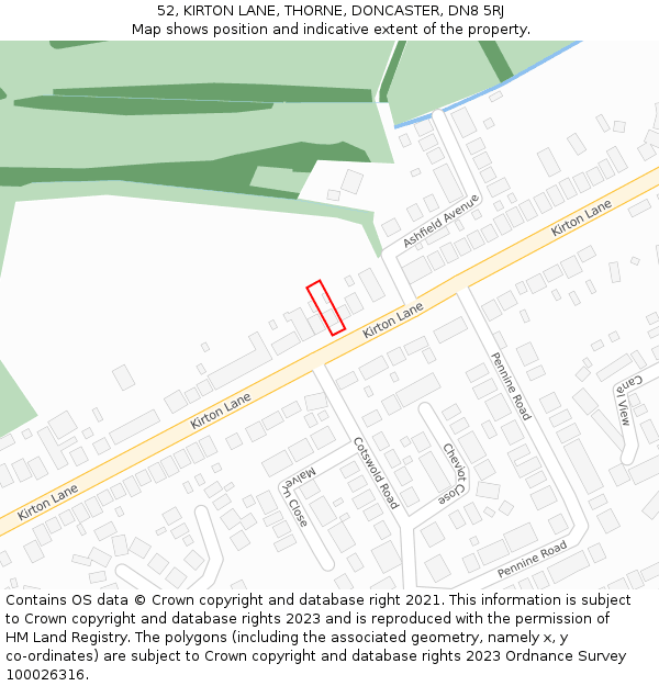 52, KIRTON LANE, THORNE, DONCASTER, DN8 5RJ: Location map and indicative extent of plot
