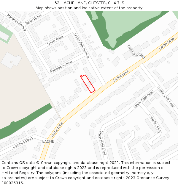 52, LACHE LANE, CHESTER, CH4 7LS: Location map and indicative extent of plot