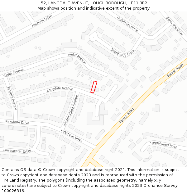 52, LANGDALE AVENUE, LOUGHBOROUGH, LE11 3RP: Location map and indicative extent of plot