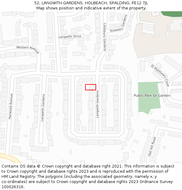 52, LANGWITH GARDENS, HOLBEACH, SPALDING, PE12 7JL: Location map and indicative extent of plot