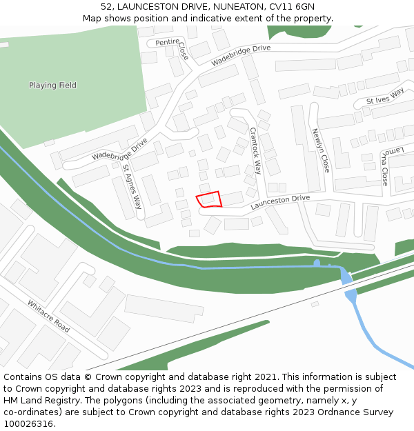 52, LAUNCESTON DRIVE, NUNEATON, CV11 6GN: Location map and indicative extent of plot