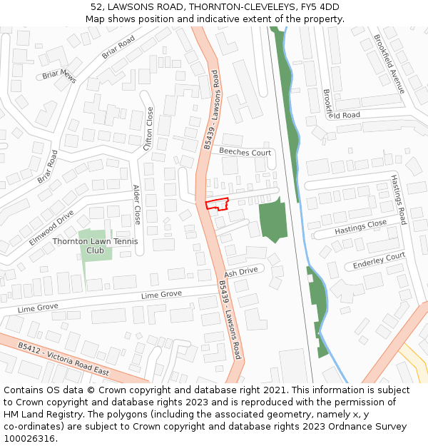 52, LAWSONS ROAD, THORNTON-CLEVELEYS, FY5 4DD: Location map and indicative extent of plot