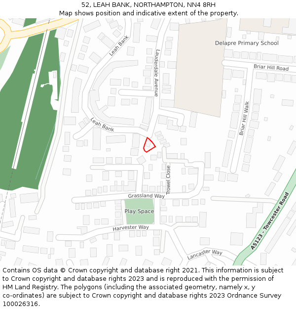 52, LEAH BANK, NORTHAMPTON, NN4 8RH: Location map and indicative extent of plot