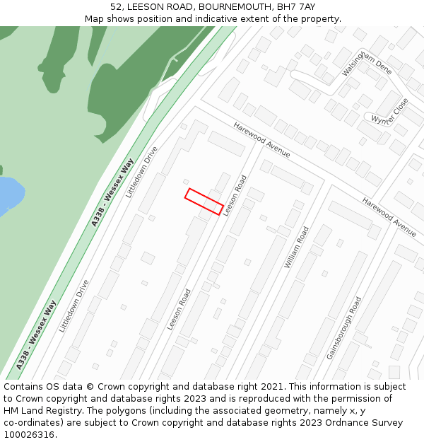 52, LEESON ROAD, BOURNEMOUTH, BH7 7AY: Location map and indicative extent of plot