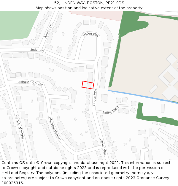 52, LINDEN WAY, BOSTON, PE21 9DS: Location map and indicative extent of plot
