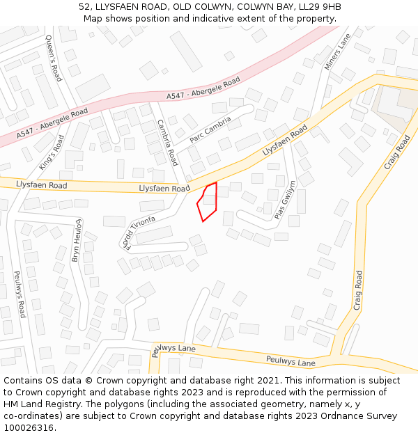52, LLYSFAEN ROAD, OLD COLWYN, COLWYN BAY, LL29 9HB: Location map and indicative extent of plot