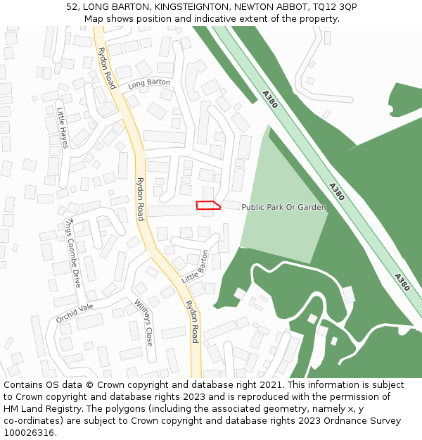 52, LONG BARTON, KINGSTEIGNTON, NEWTON ABBOT, TQ12 3QP: Location map and indicative extent of plot
