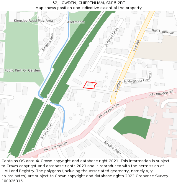 52, LOWDEN, CHIPPENHAM, SN15 2BE: Location map and indicative extent of plot