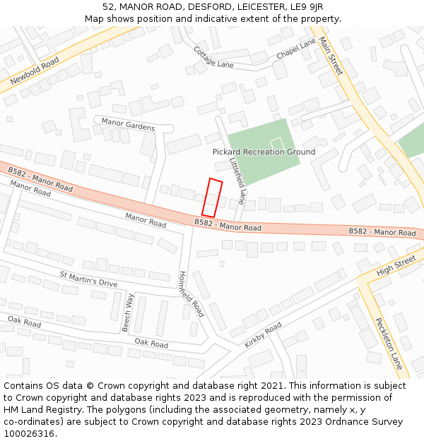 52, MANOR ROAD, DESFORD, LEICESTER, LE9 9JR: Location map and indicative extent of plot