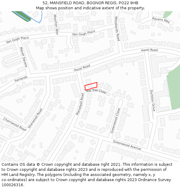 52, MANSFIELD ROAD, BOGNOR REGIS, PO22 9HB: Location map and indicative extent of plot