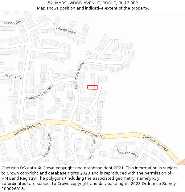 52, MARSHWOOD AVENUE, POOLE, BH17 9EP: Location map and indicative extent of plot