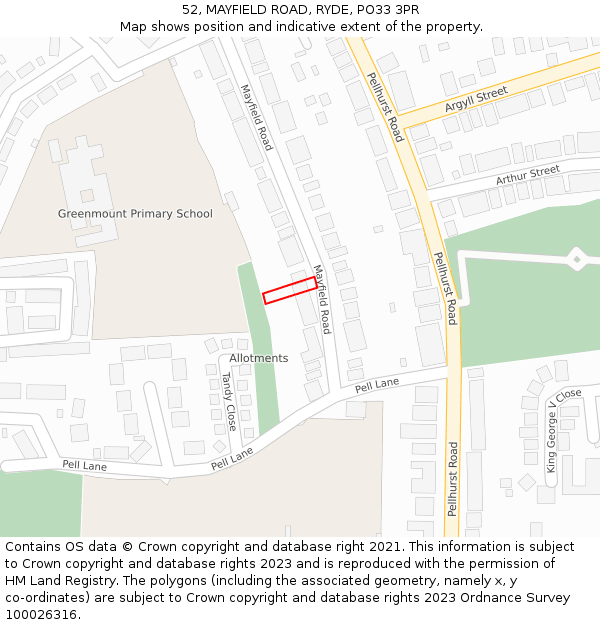 52, MAYFIELD ROAD, RYDE, PO33 3PR: Location map and indicative extent of plot