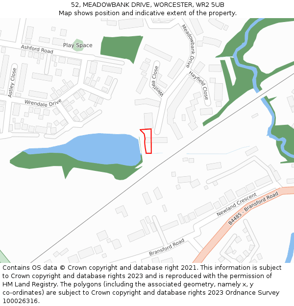 52, MEADOWBANK DRIVE, WORCESTER, WR2 5UB: Location map and indicative extent of plot