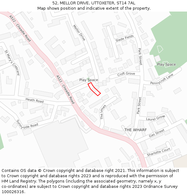 52, MELLOR DRIVE, UTTOXETER, ST14 7AL: Location map and indicative extent of plot