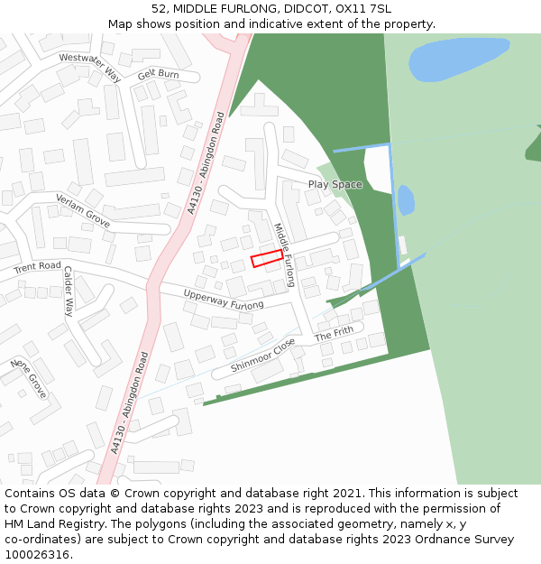 52, MIDDLE FURLONG, DIDCOT, OX11 7SL: Location map and indicative extent of plot