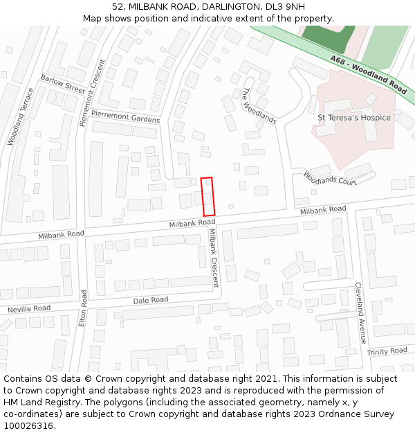52, MILBANK ROAD, DARLINGTON, DL3 9NH: Location map and indicative extent of plot