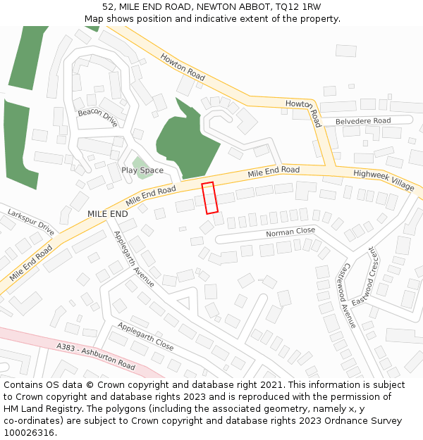 52, MILE END ROAD, NEWTON ABBOT, TQ12 1RW: Location map and indicative extent of plot