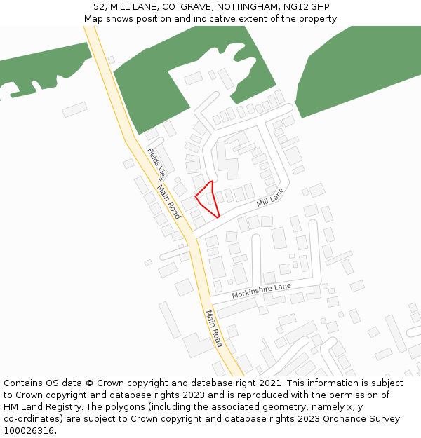 52, MILL LANE, COTGRAVE, NOTTINGHAM, NG12 3HP: Location map and indicative extent of plot