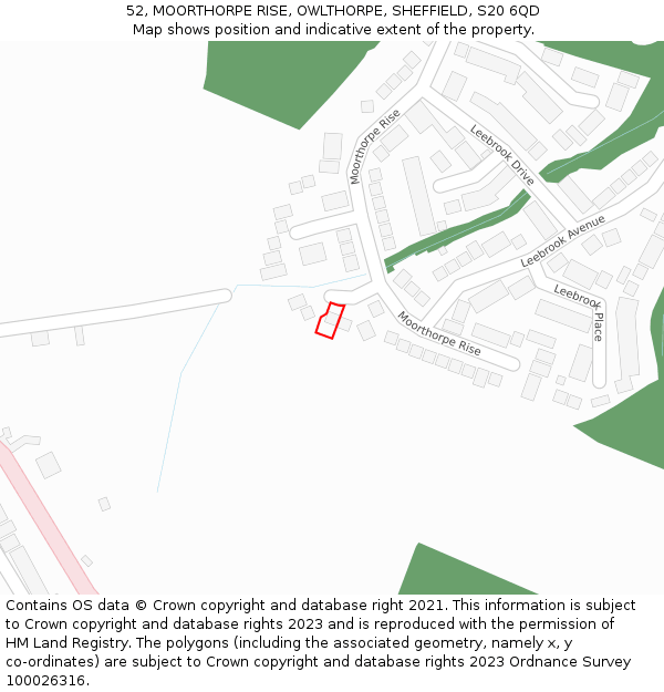 52, MOORTHORPE RISE, OWLTHORPE, SHEFFIELD, S20 6QD: Location map and indicative extent of plot