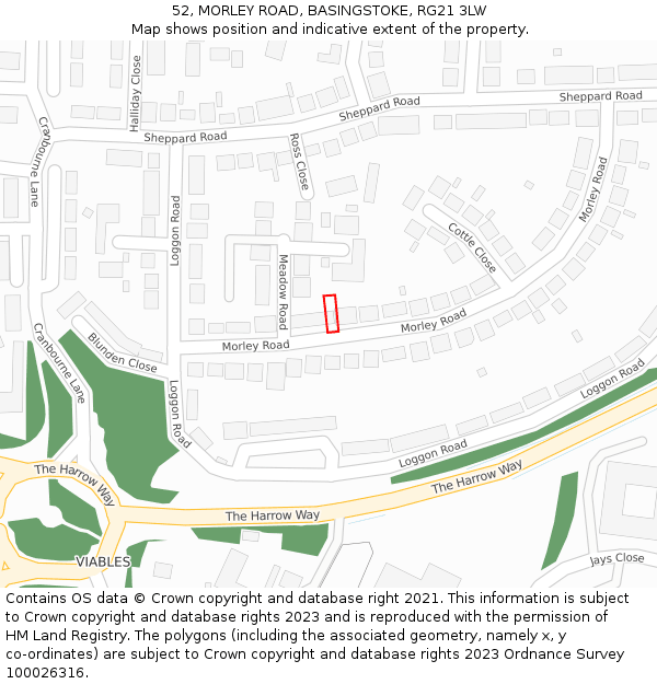 52, MORLEY ROAD, BASINGSTOKE, RG21 3LW: Location map and indicative extent of plot