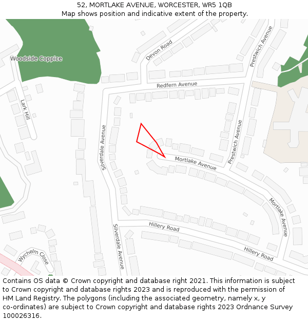 52, MORTLAKE AVENUE, WORCESTER, WR5 1QB: Location map and indicative extent of plot
