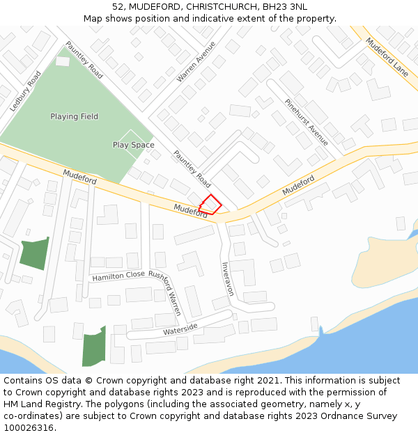 52, MUDEFORD, CHRISTCHURCH, BH23 3NL: Location map and indicative extent of plot