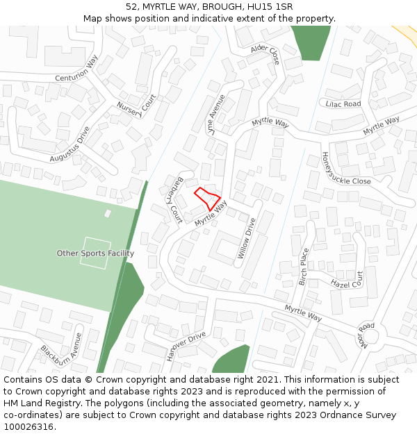 52, MYRTLE WAY, BROUGH, HU15 1SR: Location map and indicative extent of plot