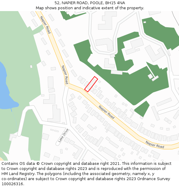 52, NAPIER ROAD, POOLE, BH15 4NA: Location map and indicative extent of plot
