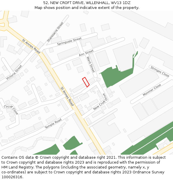 52, NEW CROFT DRIVE, WILLENHALL, WV13 1DZ: Location map and indicative extent of plot