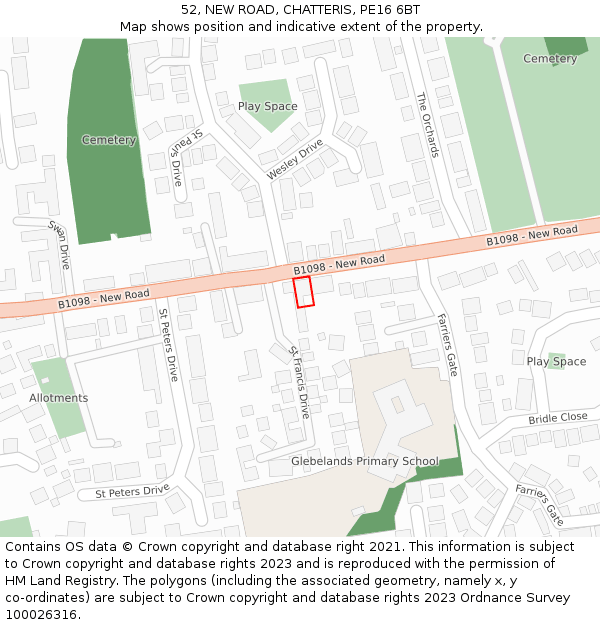 52, NEW ROAD, CHATTERIS, PE16 6BT: Location map and indicative extent of plot