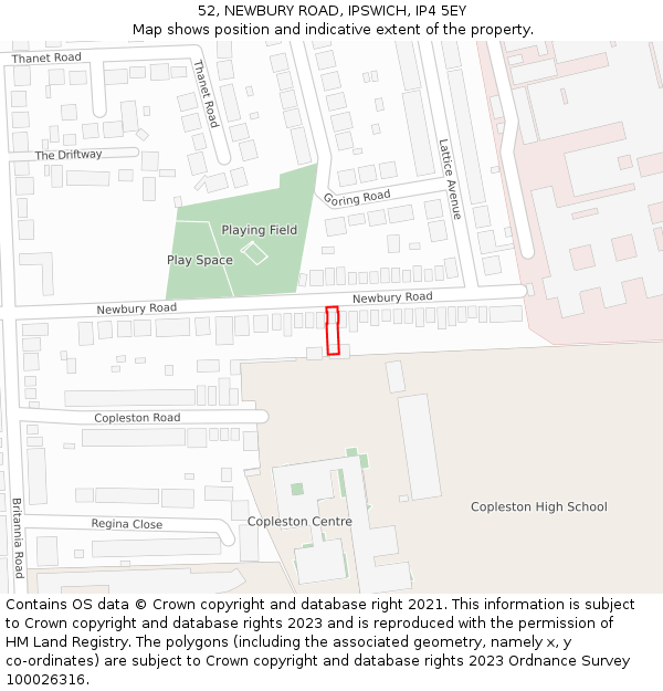 52, NEWBURY ROAD, IPSWICH, IP4 5EY: Location map and indicative extent of plot
