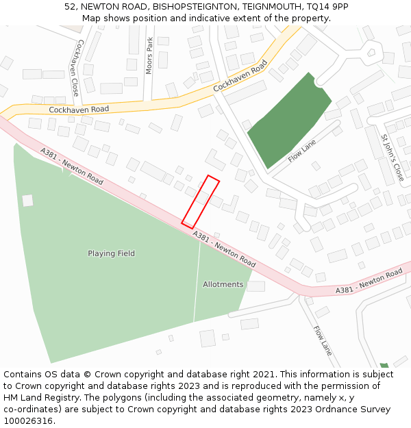 52, NEWTON ROAD, BISHOPSTEIGNTON, TEIGNMOUTH, TQ14 9PP: Location map and indicative extent of plot