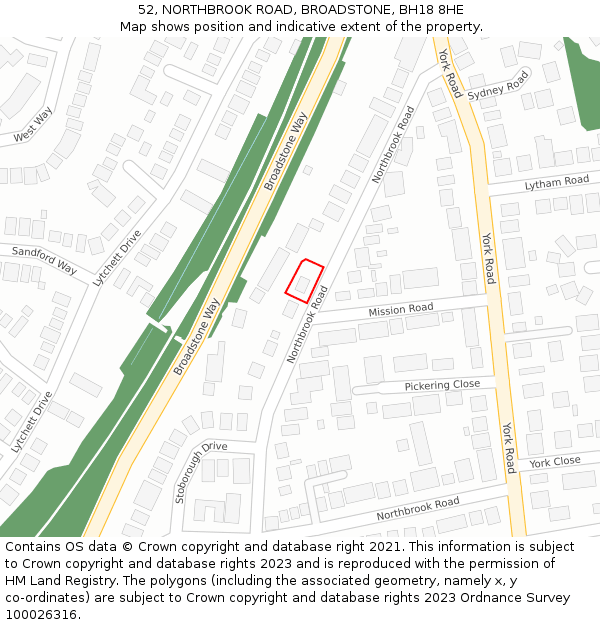 52, NORTHBROOK ROAD, BROADSTONE, BH18 8HE: Location map and indicative extent of plot