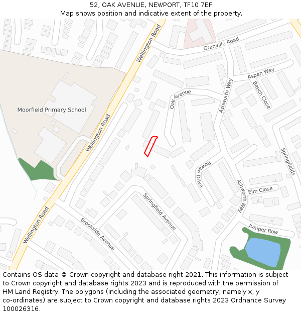 52, OAK AVENUE, NEWPORT, TF10 7EF: Location map and indicative extent of plot