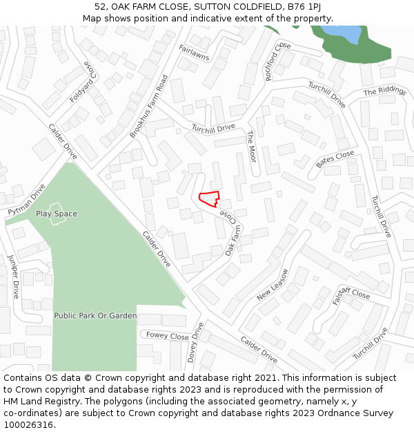 52, OAK FARM CLOSE, SUTTON COLDFIELD, B76 1PJ: Location map and indicative extent of plot