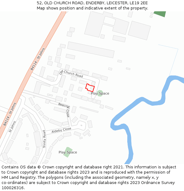 52, OLD CHURCH ROAD, ENDERBY, LEICESTER, LE19 2EE: Location map and indicative extent of plot