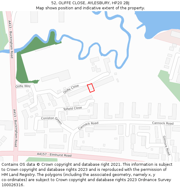 52, OLIFFE CLOSE, AYLESBURY, HP20 2BJ: Location map and indicative extent of plot