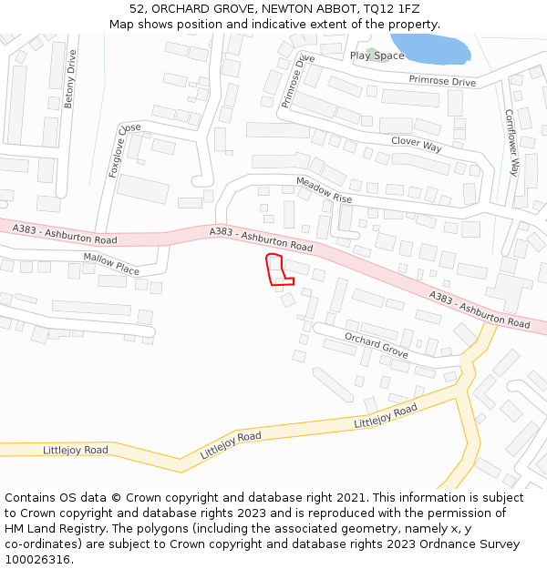 52, ORCHARD GROVE, NEWTON ABBOT, TQ12 1FZ: Location map and indicative extent of plot