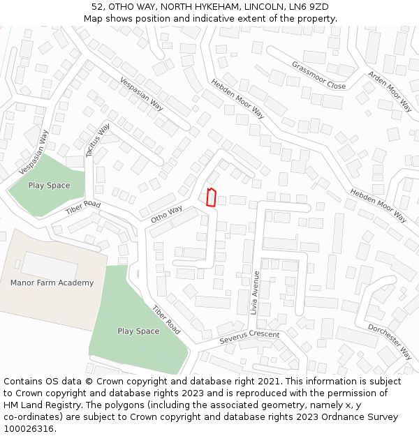 52, OTHO WAY, NORTH HYKEHAM, LINCOLN, LN6 9ZD: Location map and indicative extent of plot