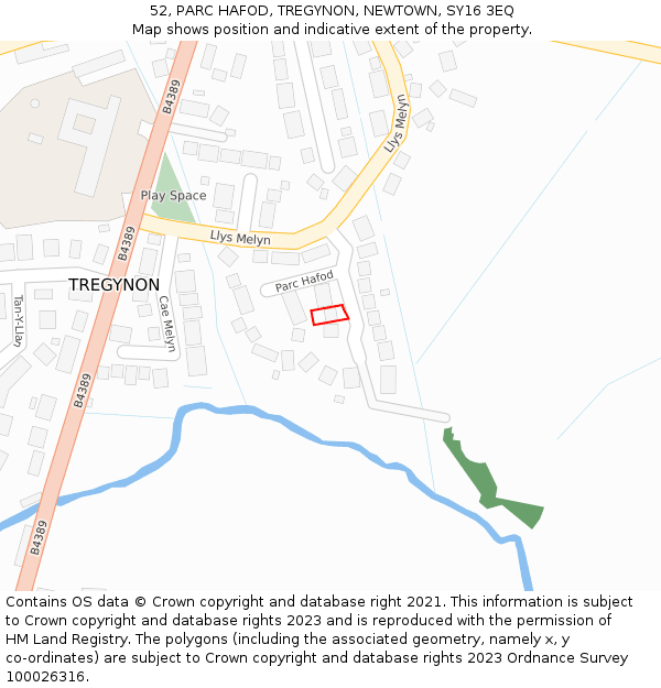 52, PARC HAFOD, TREGYNON, NEWTOWN, SY16 3EQ: Location map and indicative extent of plot