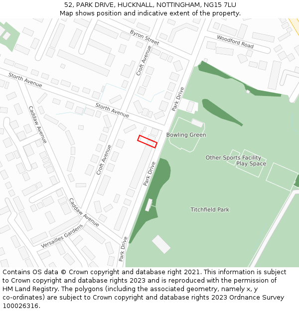 52, PARK DRIVE, HUCKNALL, NOTTINGHAM, NG15 7LU: Location map and indicative extent of plot