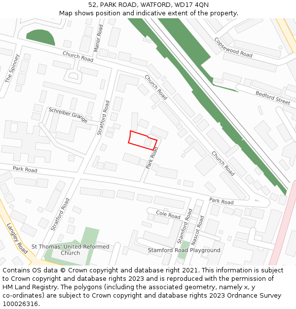 52, PARK ROAD, WATFORD, WD17 4QN: Location map and indicative extent of plot
