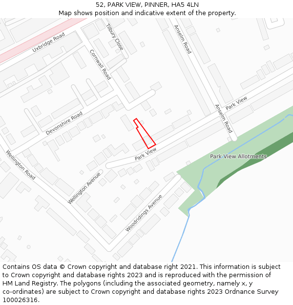 52, PARK VIEW, PINNER, HA5 4LN: Location map and indicative extent of plot