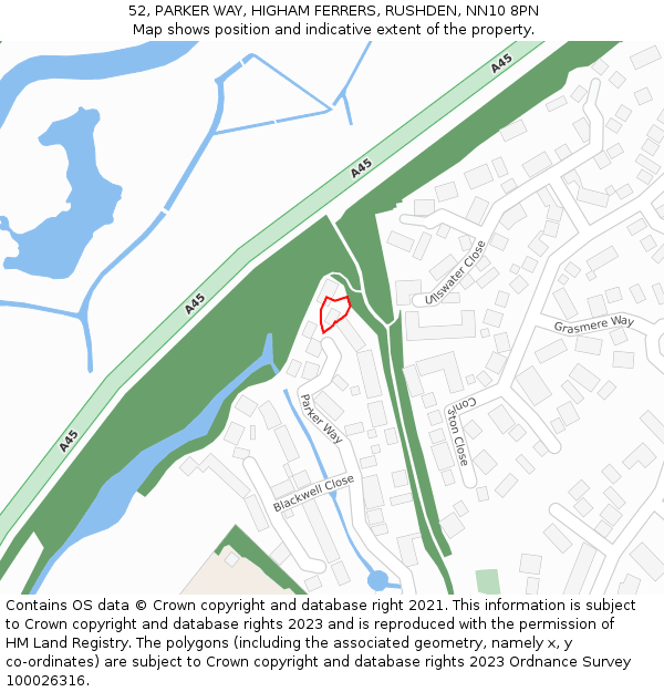 52, PARKER WAY, HIGHAM FERRERS, RUSHDEN, NN10 8PN: Location map and indicative extent of plot