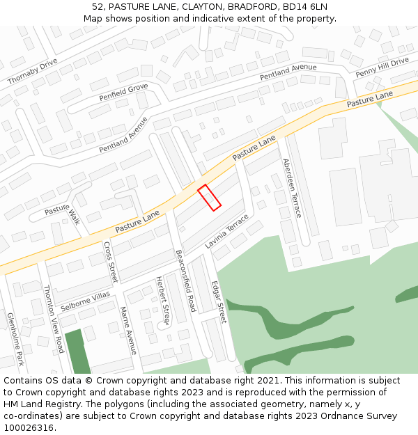 52, PASTURE LANE, CLAYTON, BRADFORD, BD14 6LN: Location map and indicative extent of plot