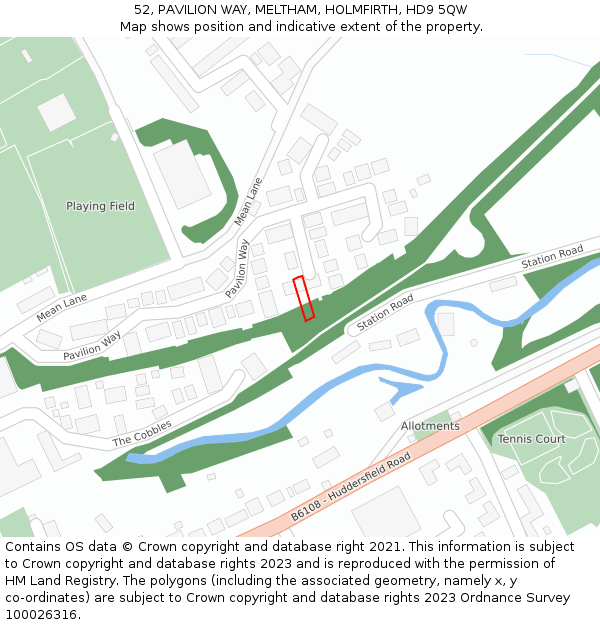 52, PAVILION WAY, MELTHAM, HOLMFIRTH, HD9 5QW: Location map and indicative extent of plot
