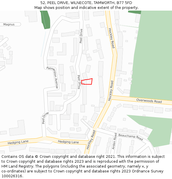 52, PEEL DRIVE, WILNECOTE, TAMWORTH, B77 5FD: Location map and indicative extent of plot