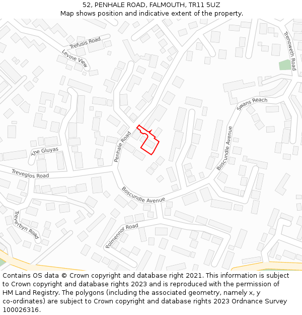 52, PENHALE ROAD, FALMOUTH, TR11 5UZ: Location map and indicative extent of plot