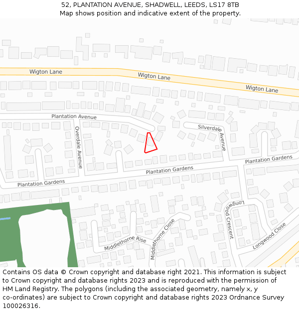 52, PLANTATION AVENUE, SHADWELL, LEEDS, LS17 8TB: Location map and indicative extent of plot